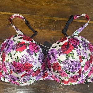 Victoria's Secret Floral Padded Underwire Bra - White, Pink & Purple